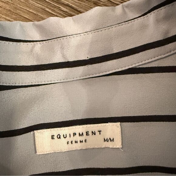 Equipment Light Blue Black Stripe Silk Button Up - Picture 5 of 9